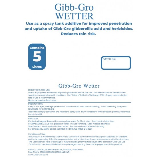 GIBB-GRO Wetter - Spreader, Wetter and Penetrant to Enhance GIBB-GRO Gibberellic Acid Uptake